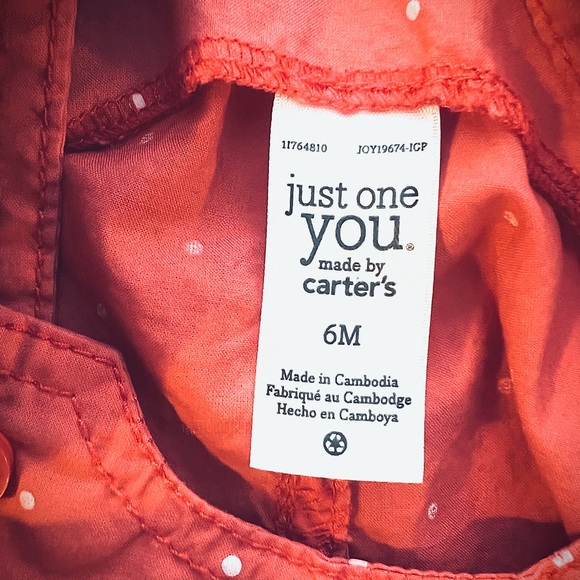 Salmon Pink-Orange Colored Overall Shorts with a Crab Motif - Picture 3 of 3